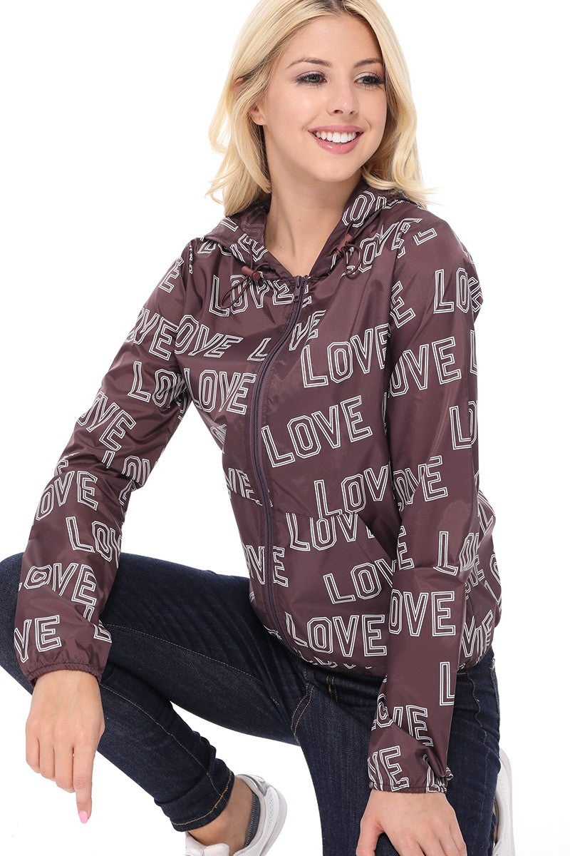 Reflex - Chamarra cortavientos para mujer con estampado Love All-over - JK638