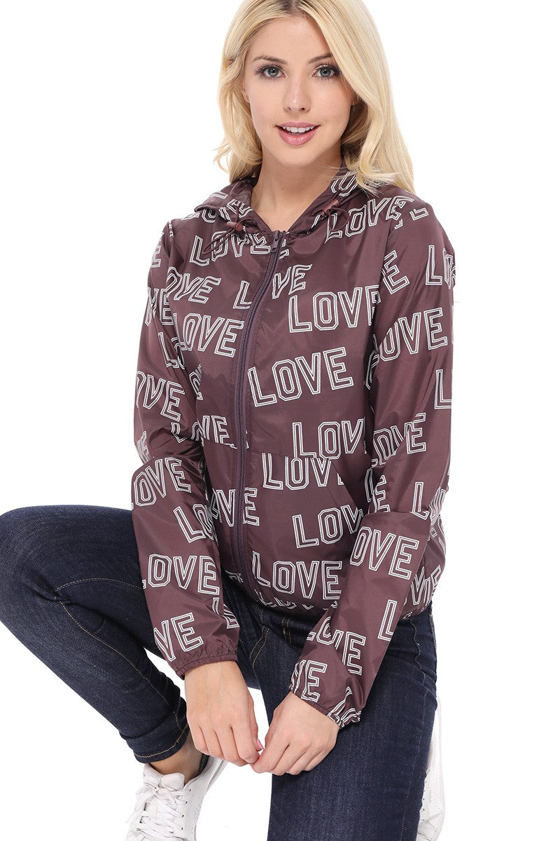Reflex - Chamarra cortavientos para mujer con estampado Love All-over - JK638