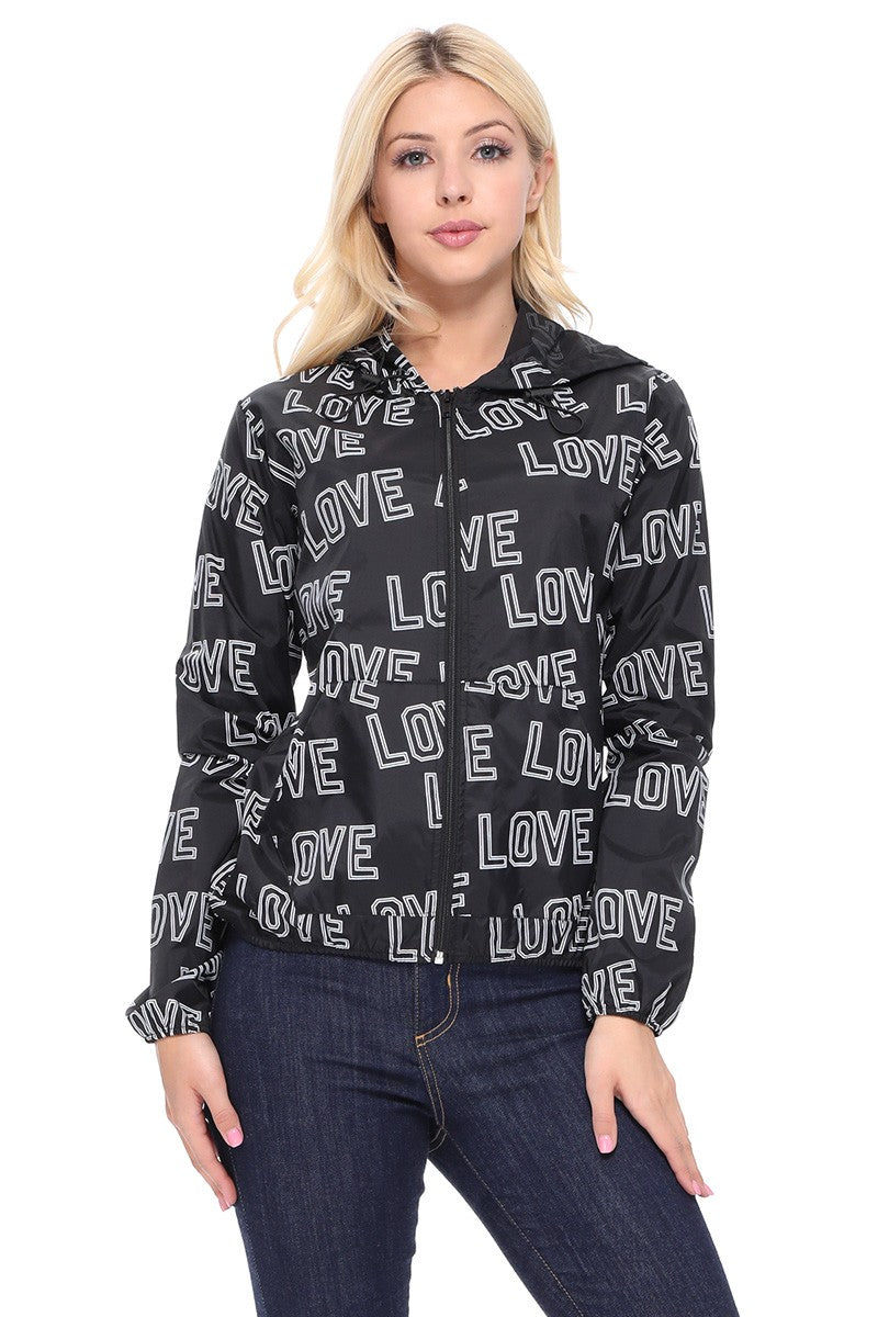 Reflex - Chamarra cortavientos para mujer con estampado Love All-over - JK638