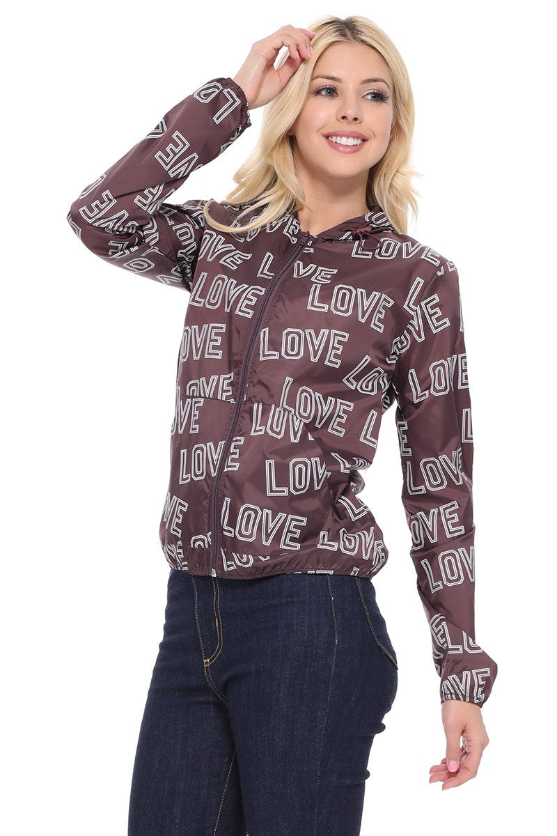 Reflex - Chamarra cortavientos para mujer con estampado Love All-over - JK638