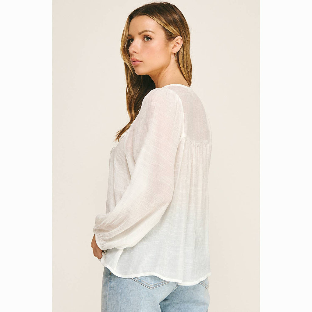Colección Winslow - Blusa Bohemia Fluida con Escote en V y Encaje para Mujer - MA2202114S