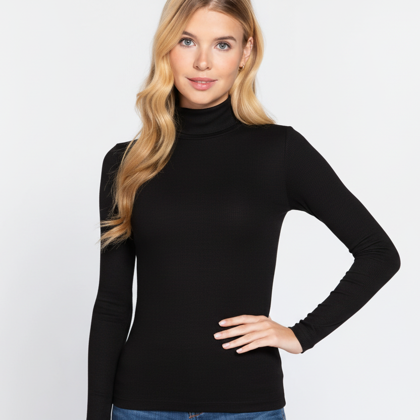 Active USA - Long Sleeve Turtle Neck Rayon Span Rib Top - T13174