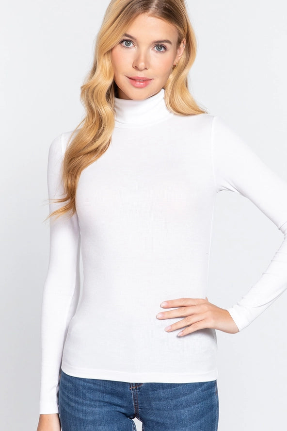 Active USA - Long Sleeve Turtle Neck Rayon Span Rib Top - T13174