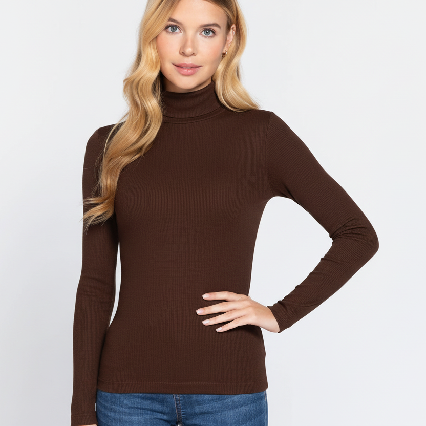Active USA - Long Sleeve Turtle Neck Rayon Span Rib Top - T13174