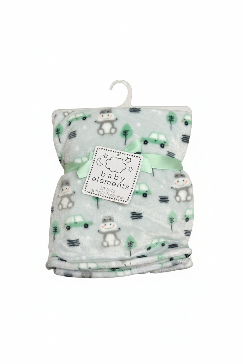 Baby Elements - Boy's Green Cars and Hippos Blanket - JCV111
