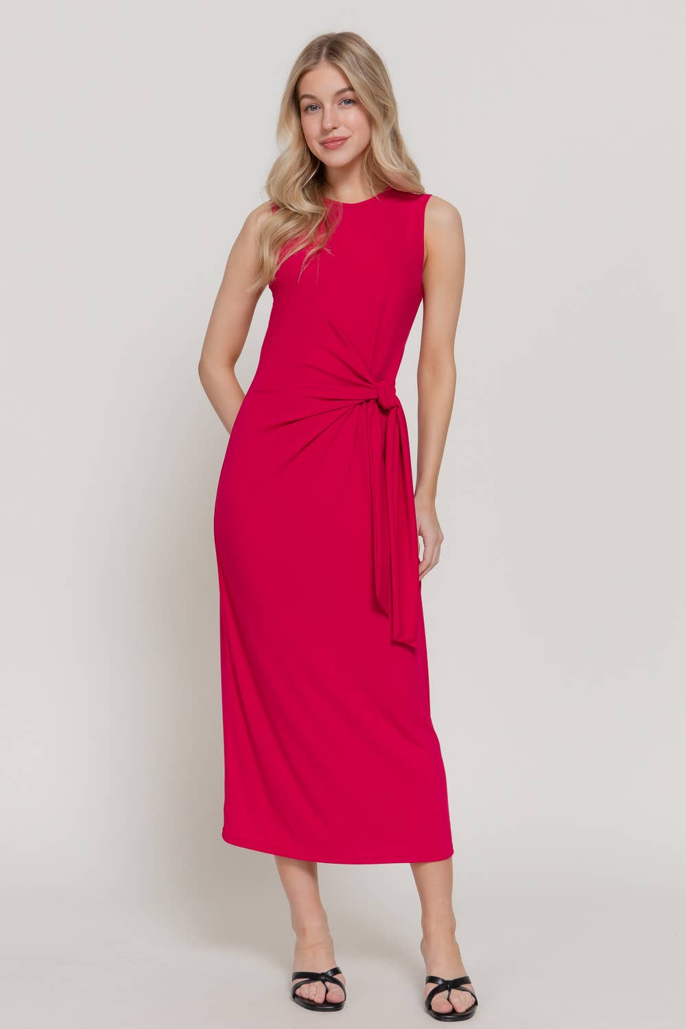 Active USA - Vestido Midi sin Mangas con Cuello Redondo y Detalle en la Cintura para Mujer - D15175