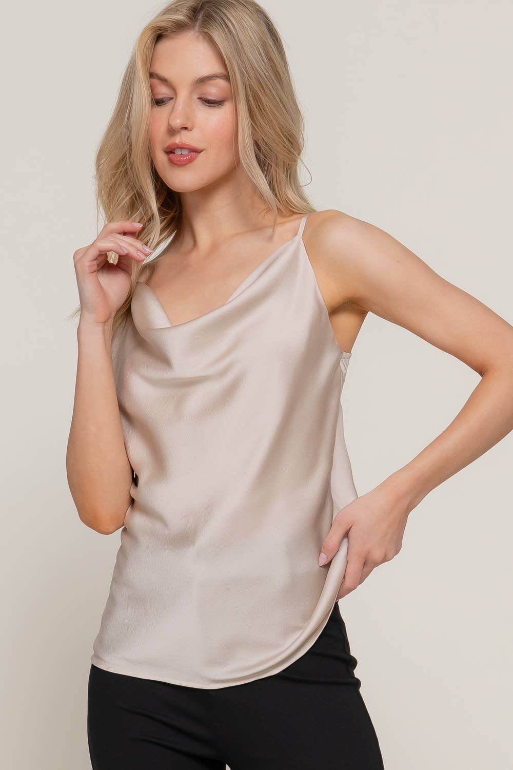 Active USA - Women's Cowl Neck Satin Cami Top - T13553