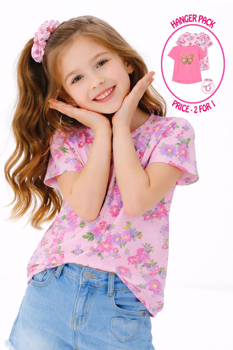 Girl's 2pc/ Pack Fashion Tees with Scrunchie - GKT-Y24-19006B-03