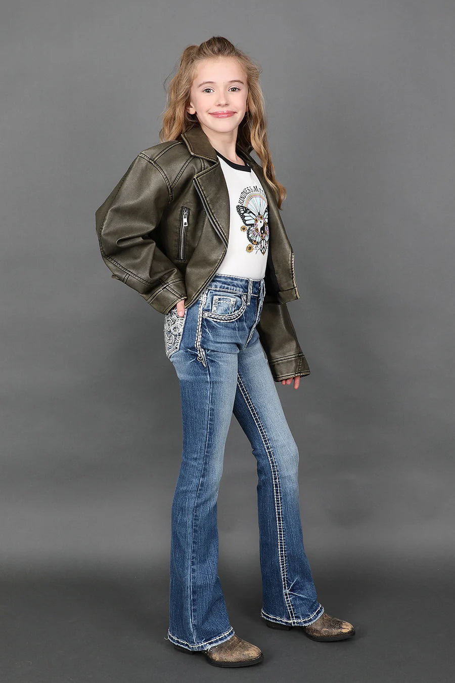 Sexy Couture - Jeans acampanados bordados para niña - A1137-PB-K