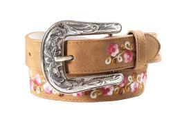 Cinturón Angel Ranch Girls de 1 1/4" con Flores Bordadas Rosa