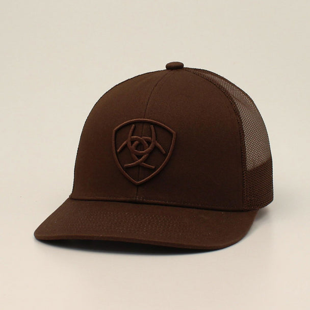 Ariat - Men's Hat Baseball Cap Snapback Mesh Embroidered Logo Brown