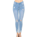 Jeans encerados - Jeans de mujer de tiro alto con efecto push-up, dobladillo rasgado y rotos - 90175