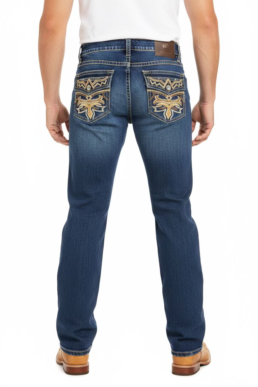 Centenario Jeans - Men's Denim Embroidered Bootcut Jeans - 45898
