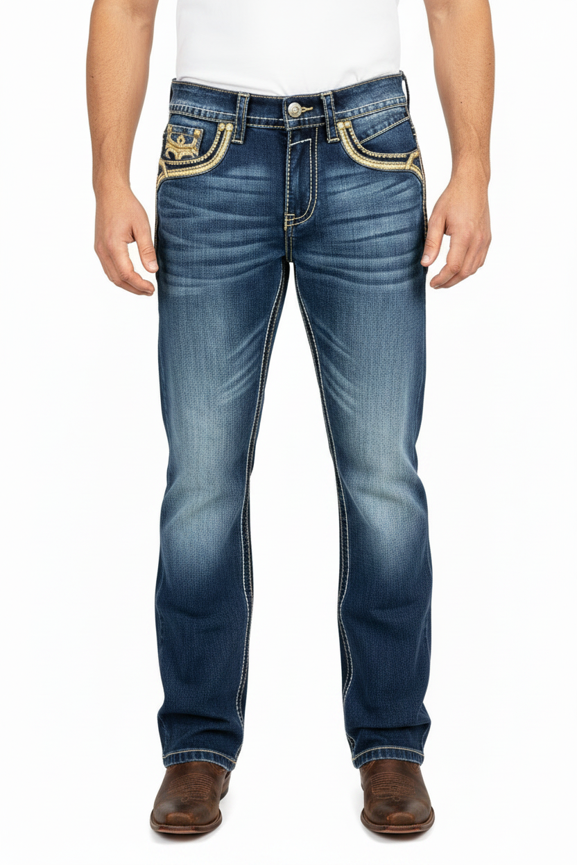 Centenario Jeans - Men's Denim Embroidered Bootcut Jeans - 45898