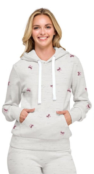 Reflex - Women's Pullover Fleece Hoodie with Bow All Over Embroidery - JU1539