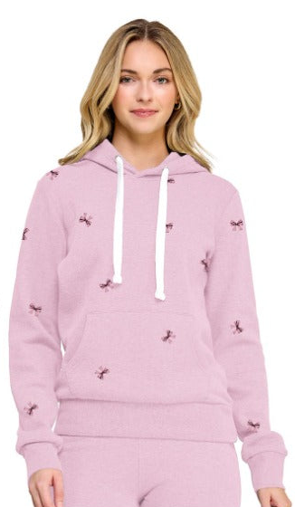 Reflex - Women's Pullover Fleece Hoodie with Bow All Over Embroidery - JU1539