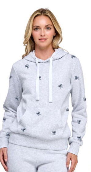 Reflex - Women's Pullover Fleece Hoodie with Bow All Over Embroidery - JU1539
