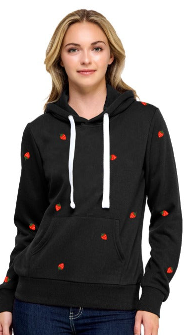Reflex - Women's Pullover Hoodie with Strawberry All Over Embroidery - JU2033