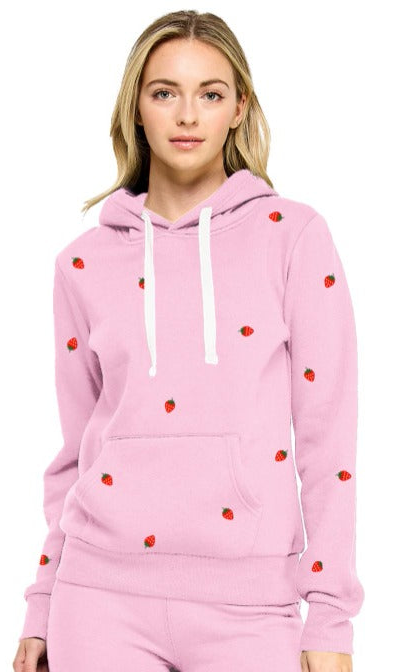 Reflex - Women's Pullover Hoodie with Strawberry All Over Embroidery - JU2033