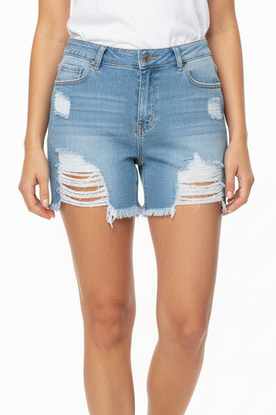 Wax Jean - Women's Destructed Mom Shorts - 90276