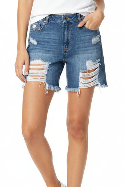 Wax Jean - Women's Destructed Mom Shorts - 90276