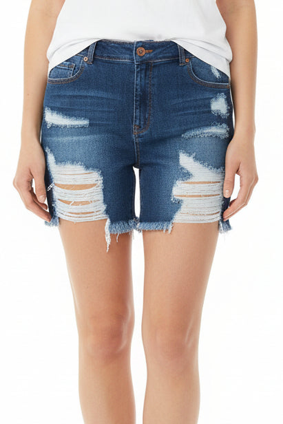 Wax Jean - Women's Destructed Mom Shorts - 90276