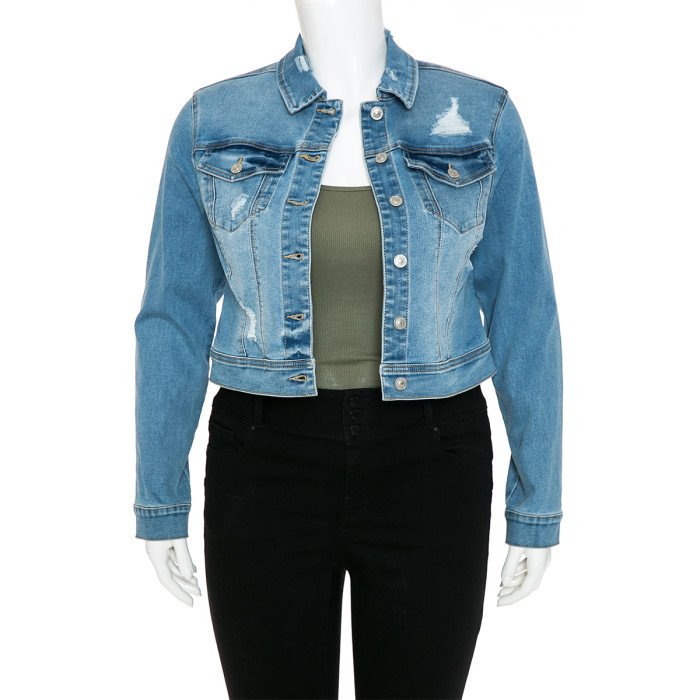 Wax Jean - Chaqueta Repreve Destruida para Mujer [Talla Grande]- 90273XL