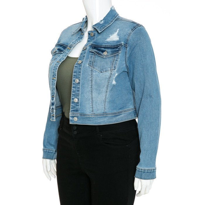 Wax Jean - Chaqueta Repreve Destruida para Mujer [Talla Grande]- 90273XL