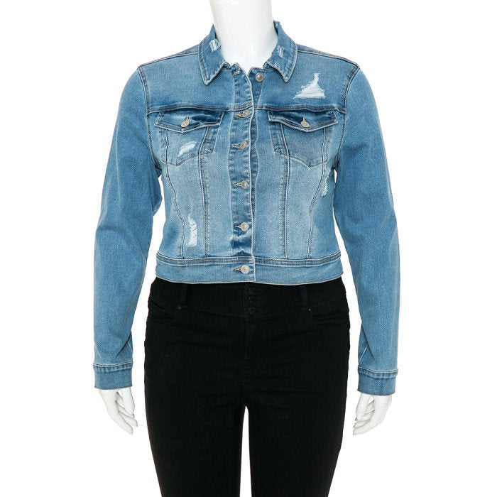 Wax Jean - Chaqueta Repreve Destruida para Mujer [Talla Grande]- 90273XL