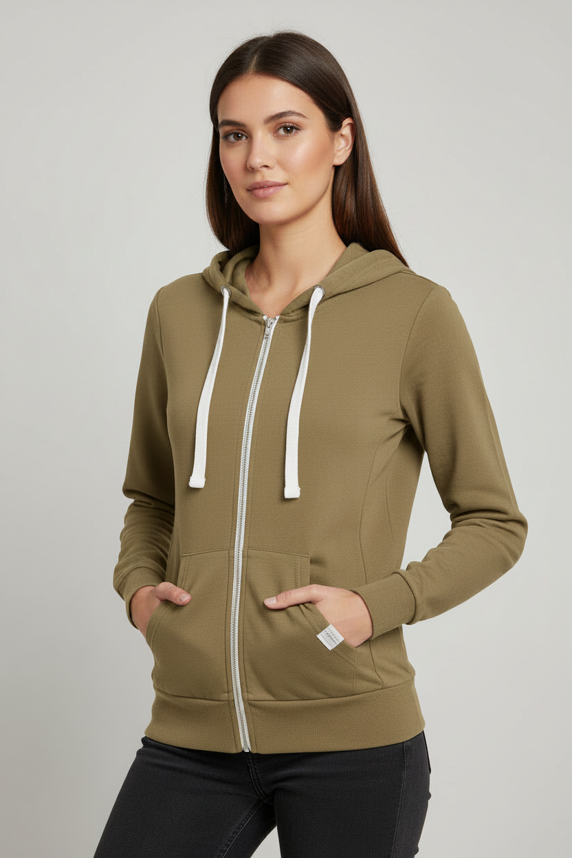 Reflex- Chaqueta con cremallera de felpa francesa elástica para mujer- JK300