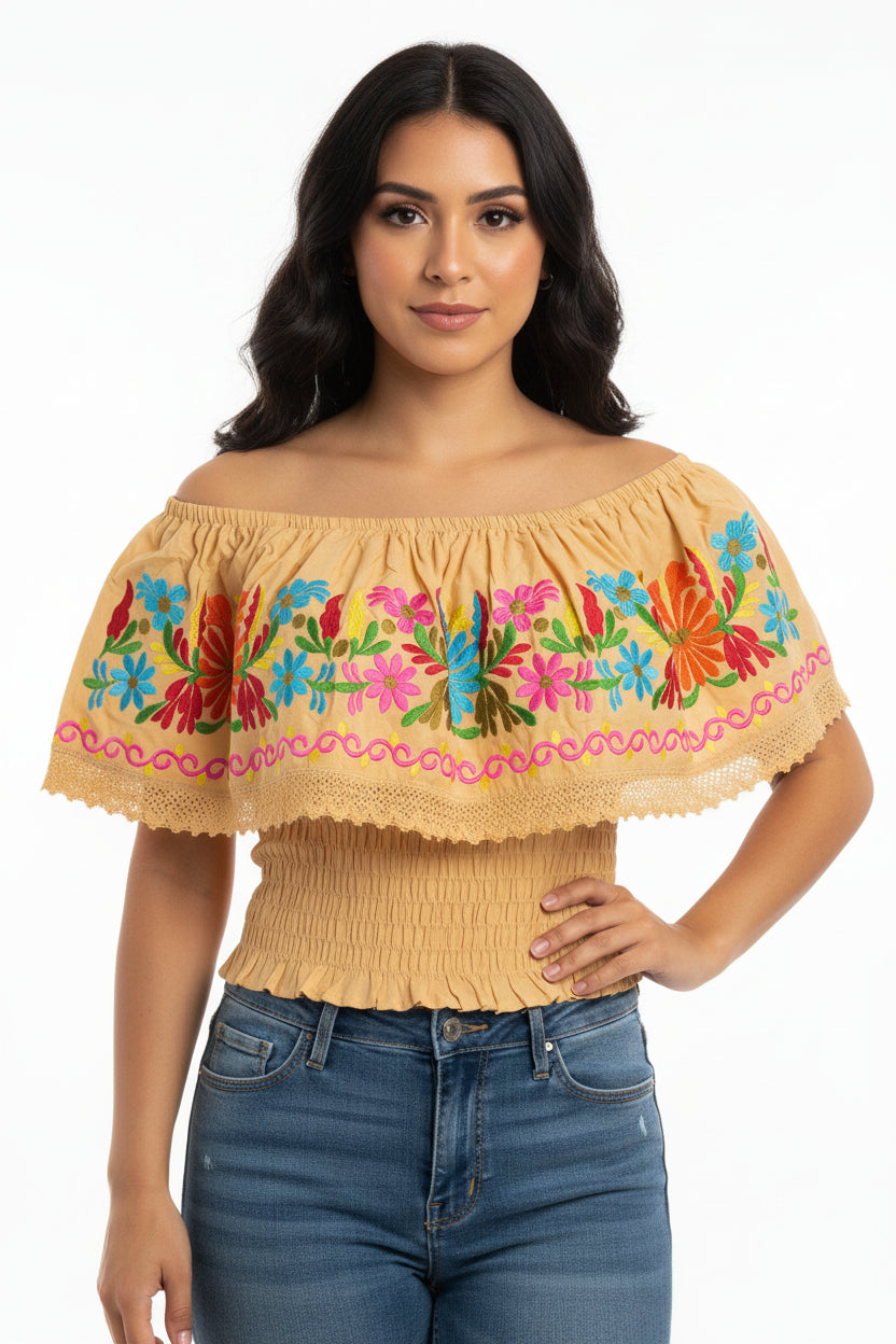 Blusa Corta Bordada de Flores para Mujer T511/2