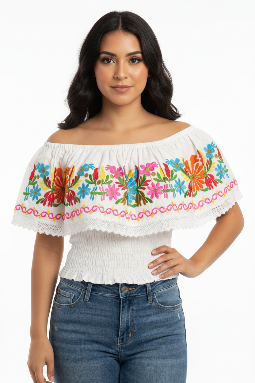 Blusa Corta Bordada de Flores para Mujer T511/2