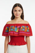 Women Embroided Flower Crop Top Blouse T511/2