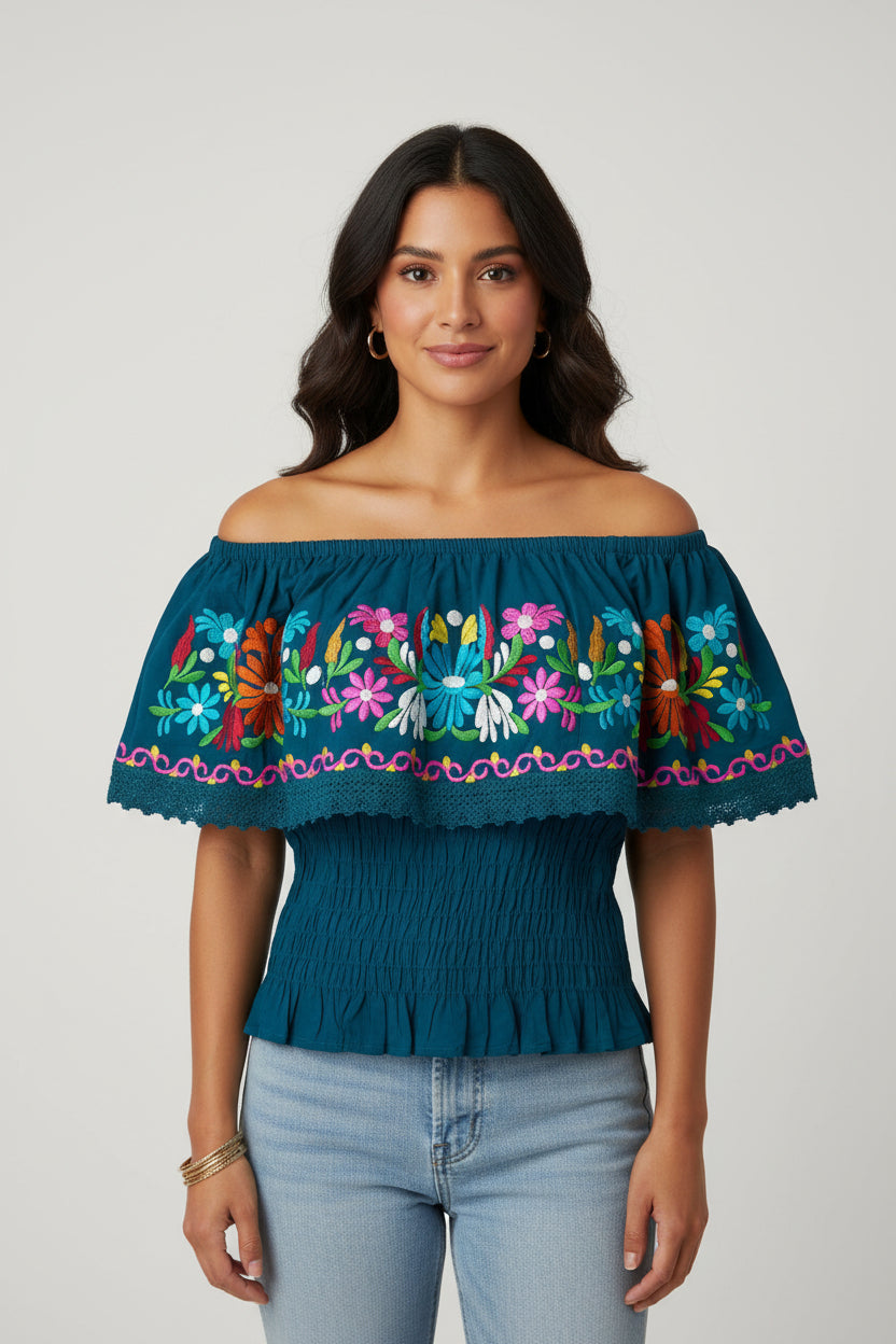 Blusa Corta Bordada de Flores para Mujer T511/2