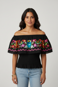 Women Embroided Flower Crop Top Blouse T511/2