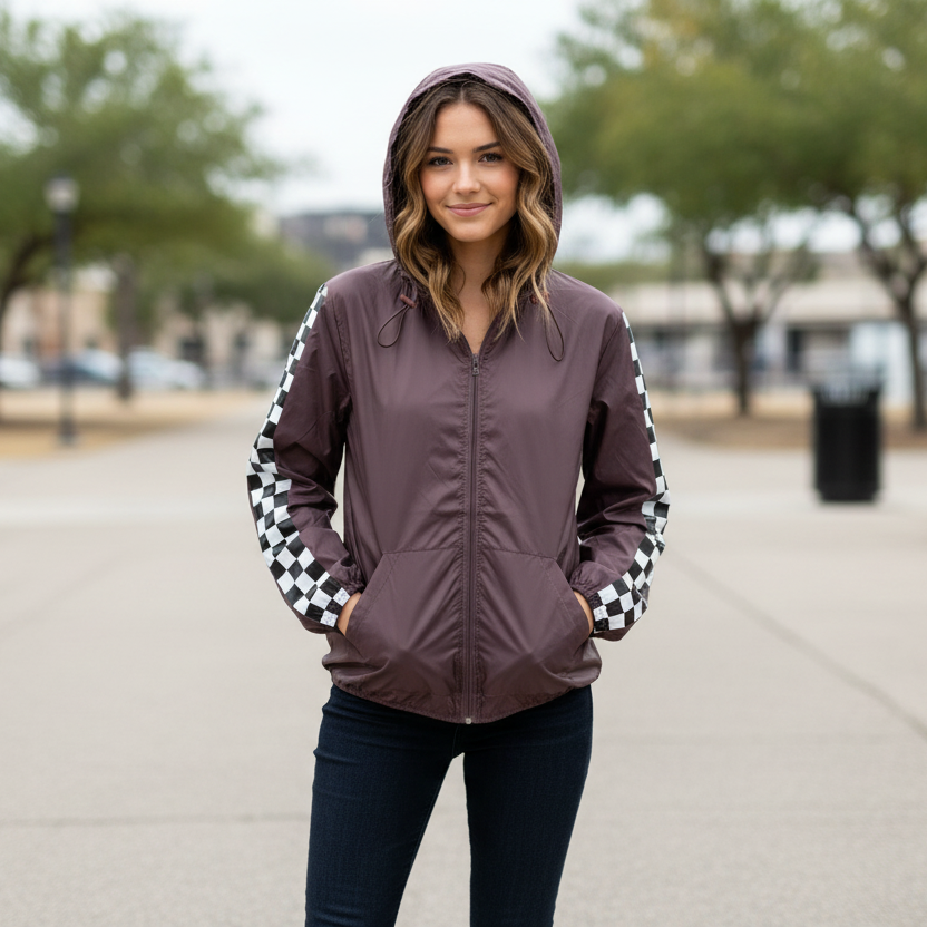 REFLEX  - Women's Checkerboard Print Windbreaker Jacket - JK640