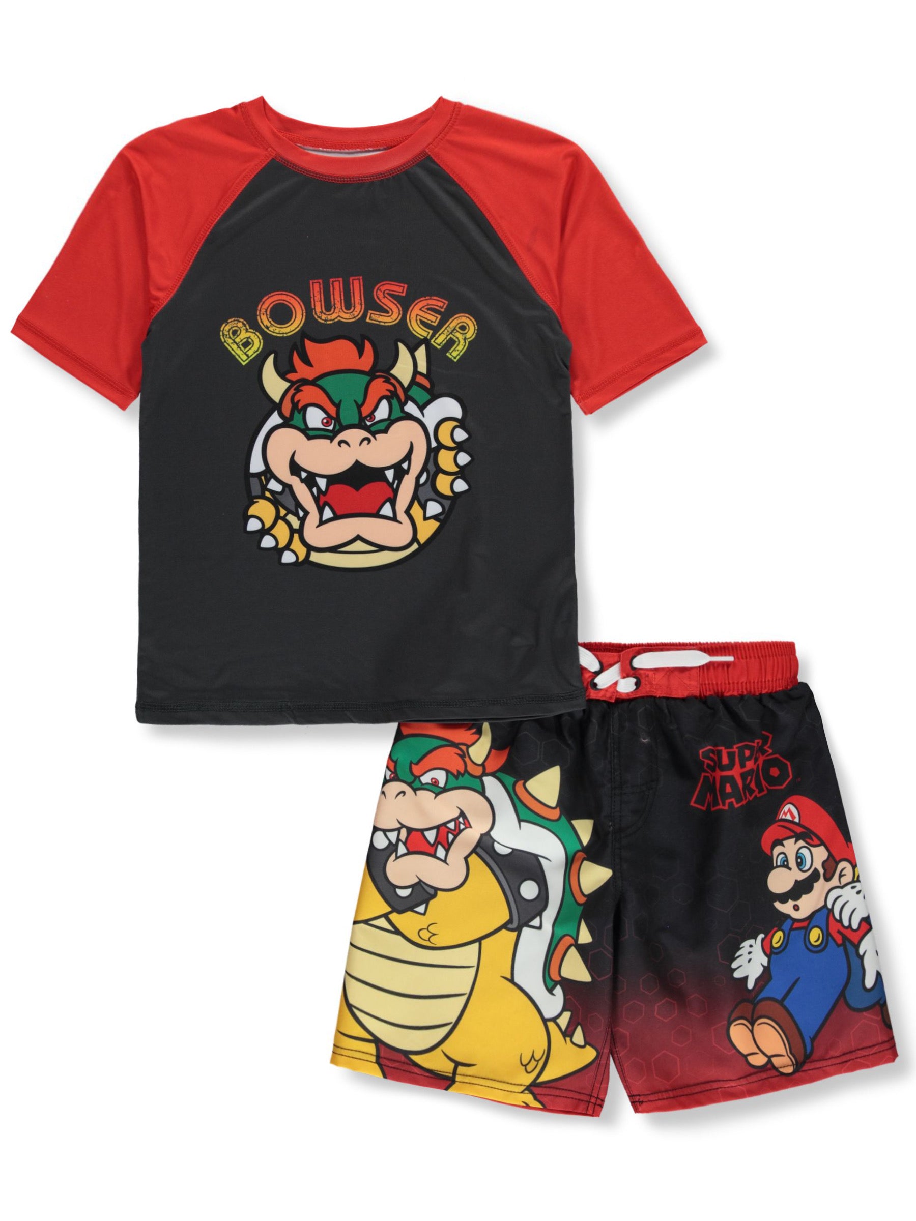 Super Mario Bros - Boy's 2-Piece Rashguard Swimsuit Swimset - SMN129ABBAZ2AC