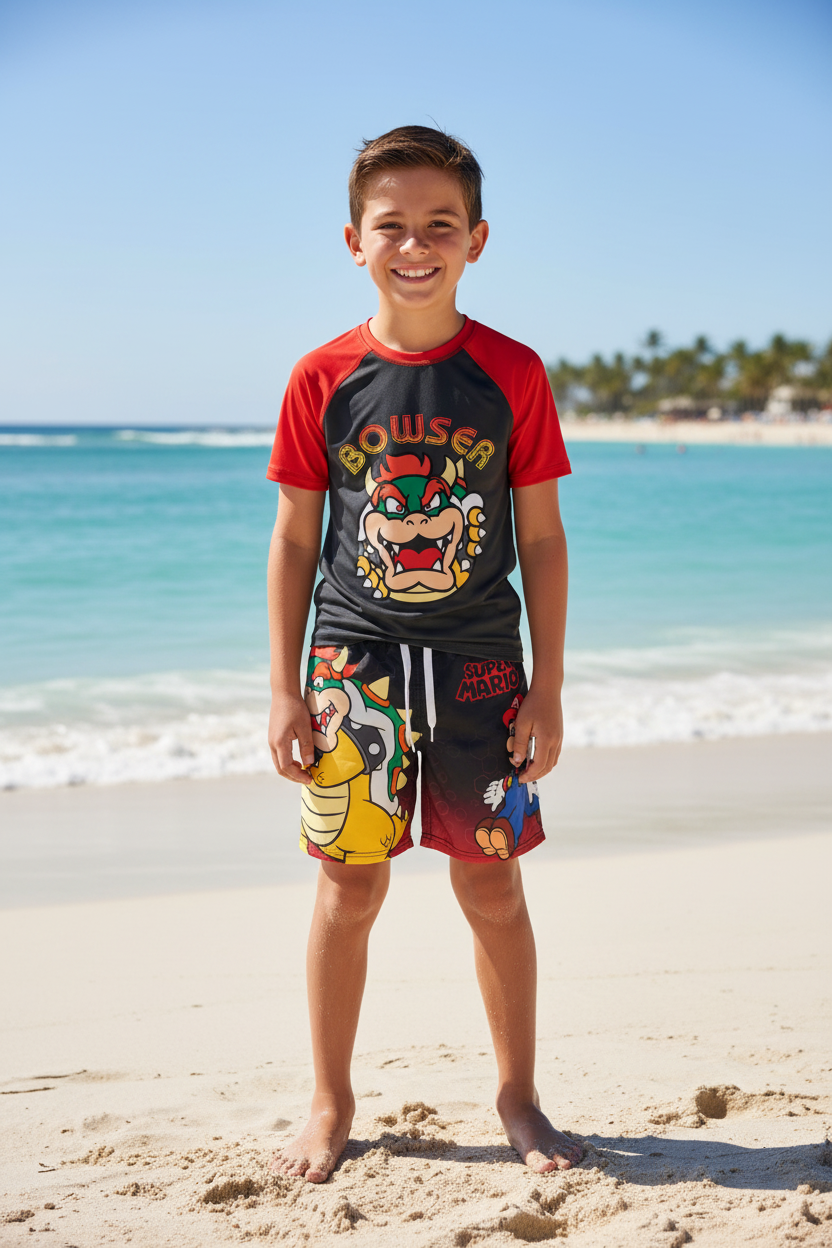 Super Mario Bros - Traje de baño de dos piezas tipo rashguard para niño - SMN129ABBAZ2AC