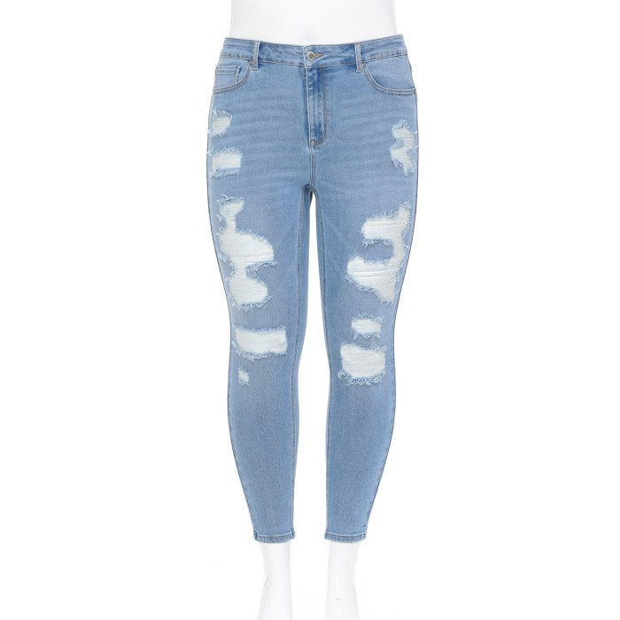 Wax Jeans - Jeans ajustados de cintura alta para mujer [Talla grande] - 90187XL