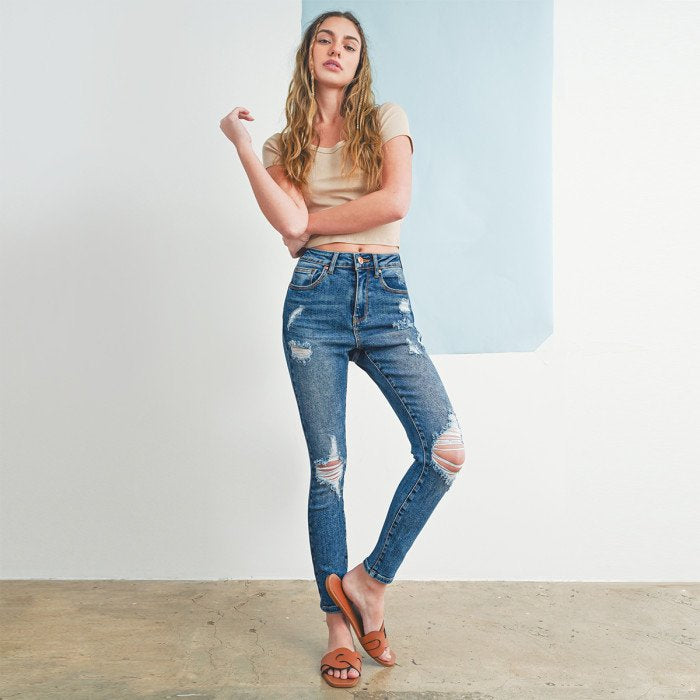 Wax Jean - Women’s Authentic Destructed Push Up Skinny Denim Pants - 90299