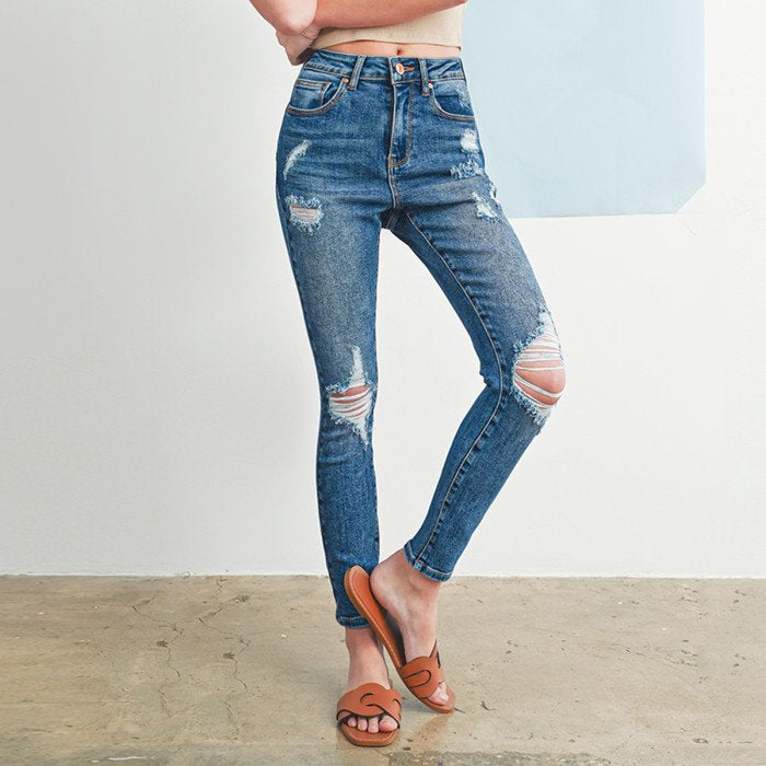 Wax Jean - Women’s Authentic Destructed Push Up Skinny Denim Pants - 90299