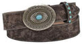 Cinturón de mujer de 3,8 cm, de PU color camel, con flores y hebilla plateada - DA3765