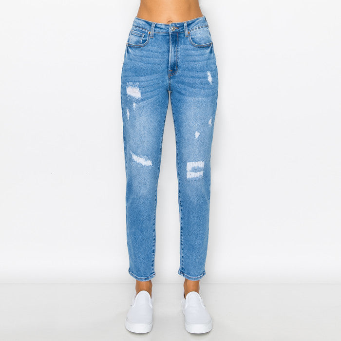 Wax Jean - Women's Mended Destructed Mom Jean - 90255