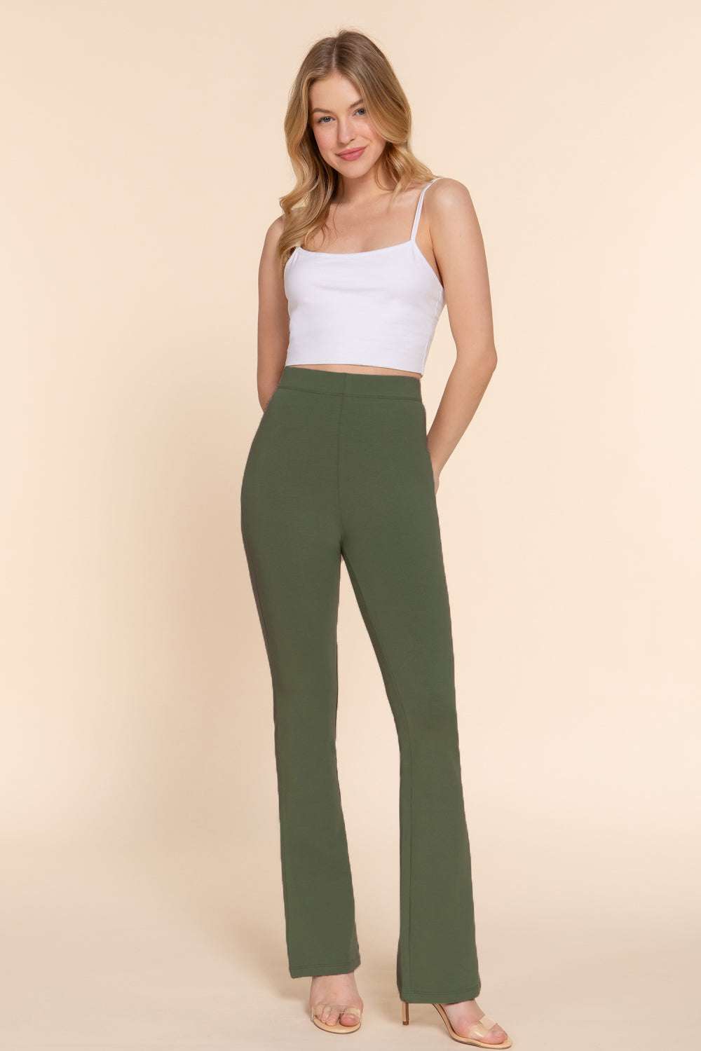 Active USA - Pantalón de yoga ajustado con cintura elástica acampanada para mujer - P13392