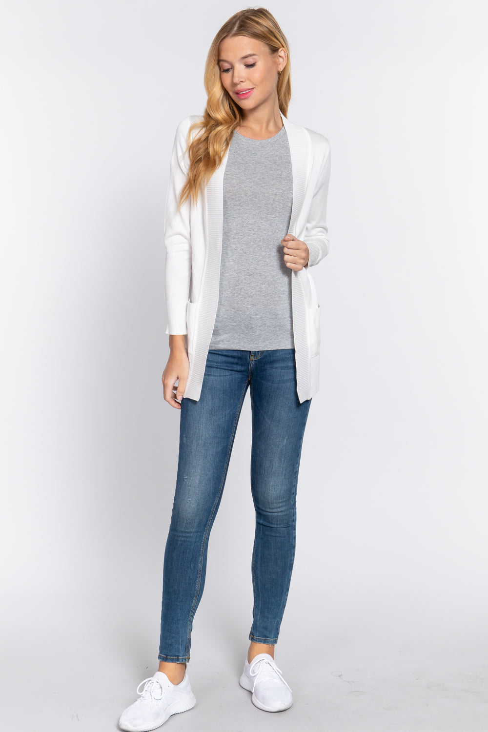 Active USA - Women's Rib Banded Open Sweater Cardigan - SW1948