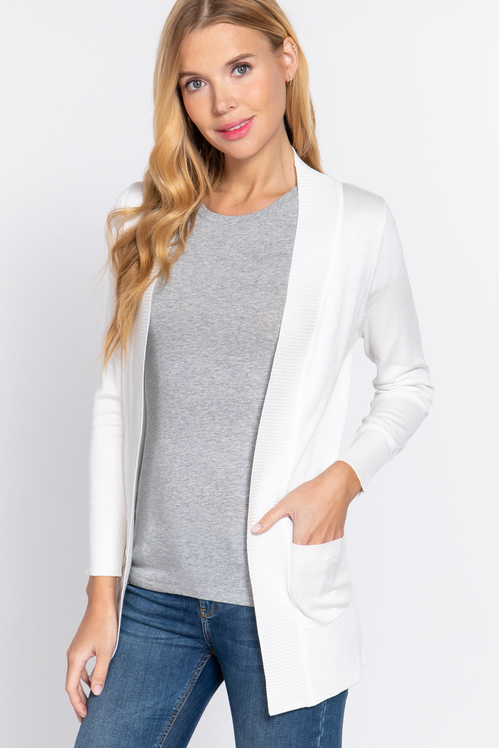 Active USA - Women's Rib Banded Open Sweater Cardigan - SW1948