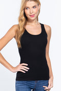 Active USA - Top de tirantes con espalda nadadora acanalado para mujer - T10828