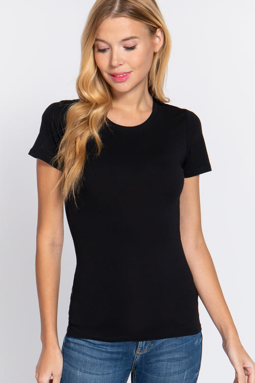 Active USA - Camiseta de manga corta con cuello redondo de algodón y elastano para mujer - T11733