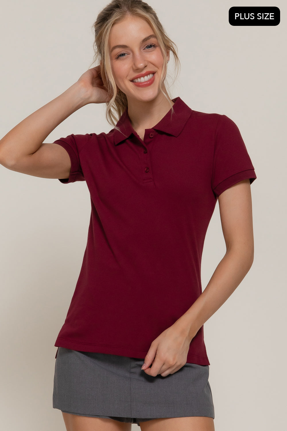 Active USA - Women's Short Sleeve Polo Top [Plus] - T73391