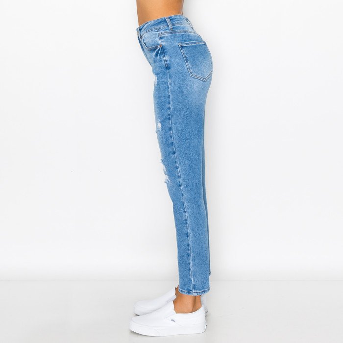 Wax Jean - Women's Mended Destructed Mom Jean - 90255